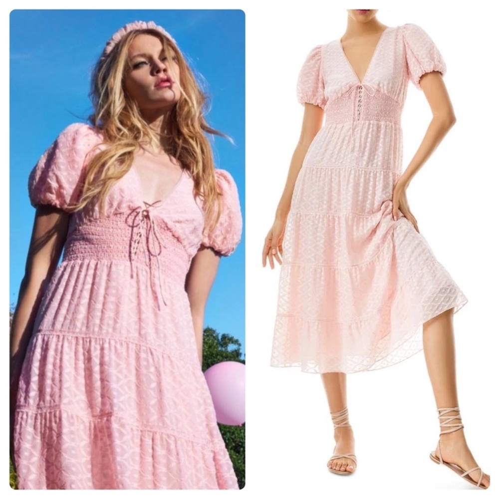 ALICE AND OLIVIA Tia Puff Sleeve Midi Dress